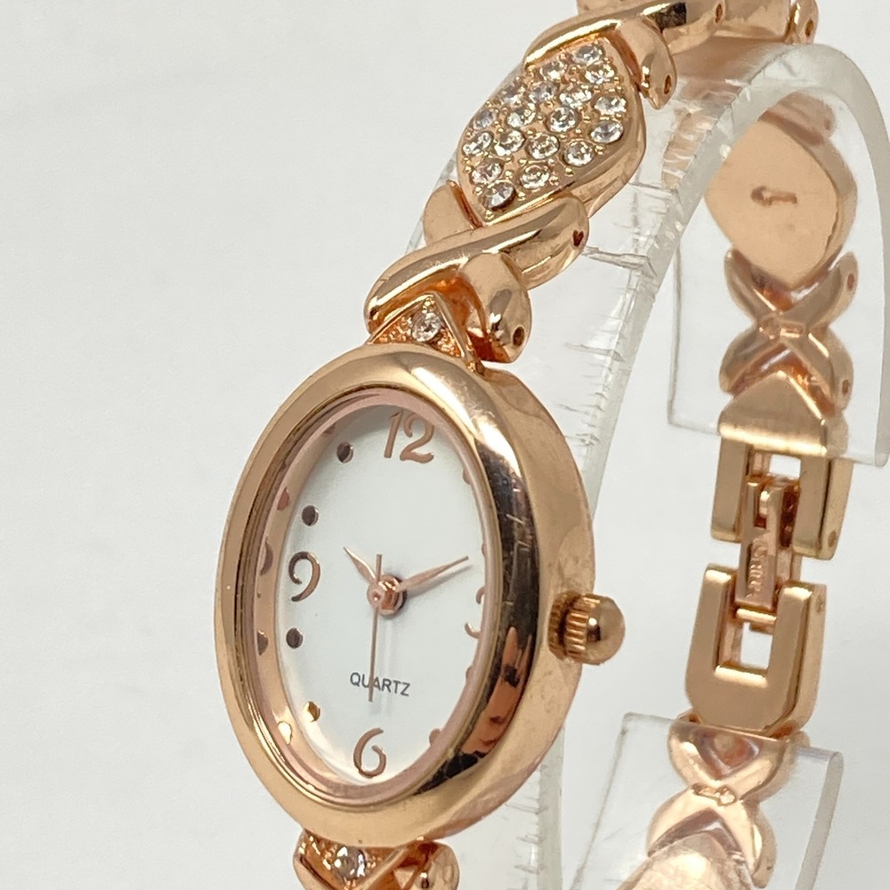 Bling Watch Women 20mm Rose Gold Tone Crystals Pave Oval New Battery 6.5"